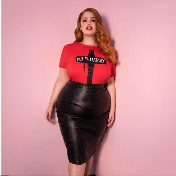 BAD GIRL PENCIL SKIRT IN VEGAN LEATHER - VIXEN BY MICHELINE PITT XL - Picture 5 of 6